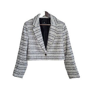 BAGATELLE Cropped B&W Tweed Metallic‎ Blazer Womens L Power Dressing Corporate